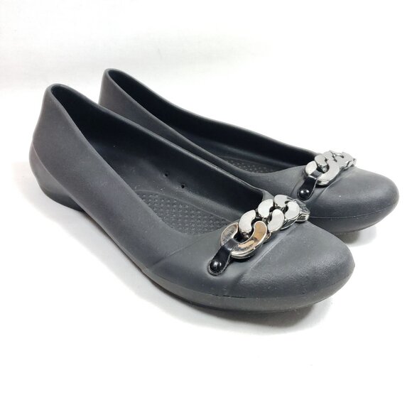 Crocs Women's Size 7 Black Dianna Embellished Ballet Flat - Picture 1 of 8